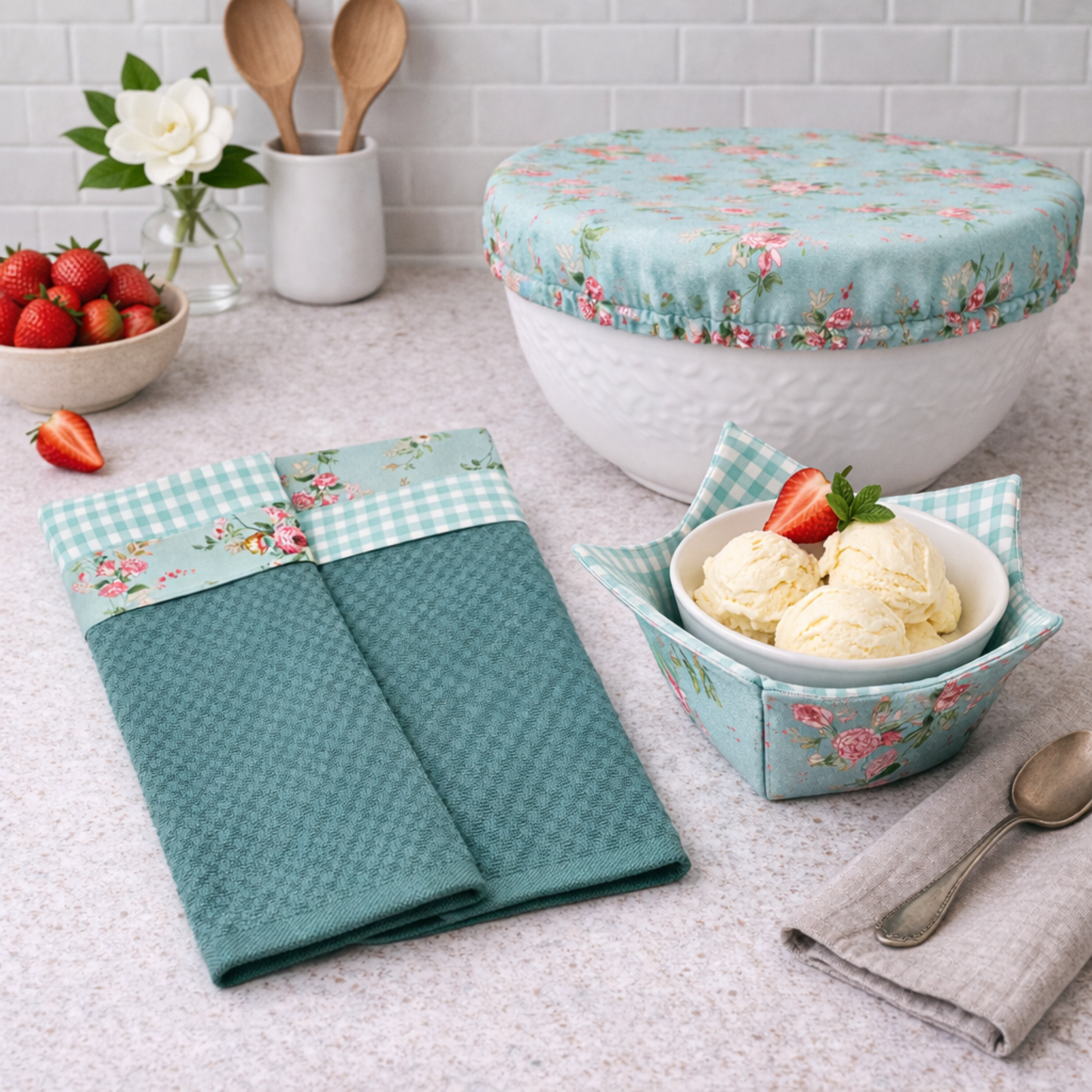 Cottage Garden - Hanging Kitchen Towel - Floral Band