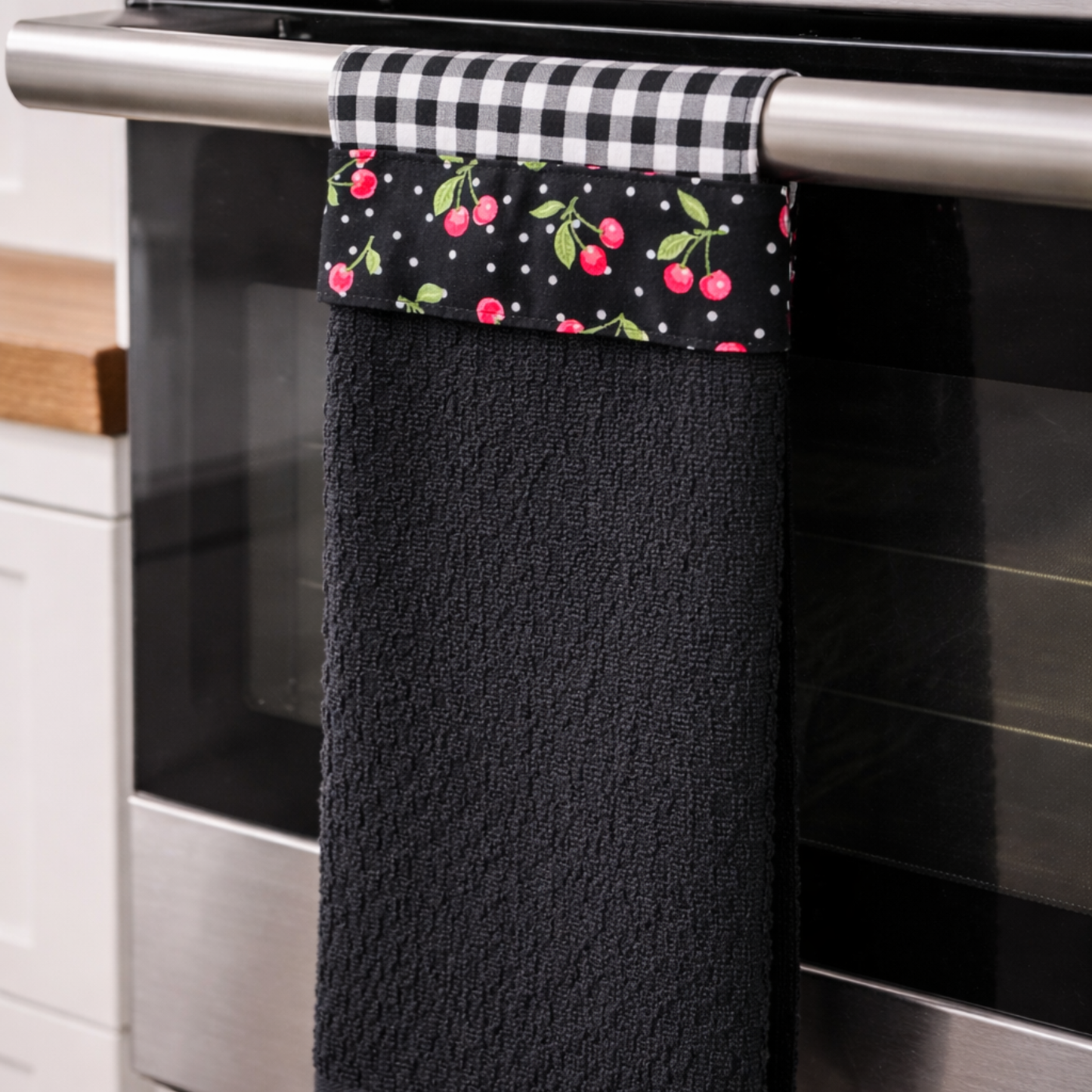 Cherries Jubilee Hanging Kitchen Towel - Cherry Band